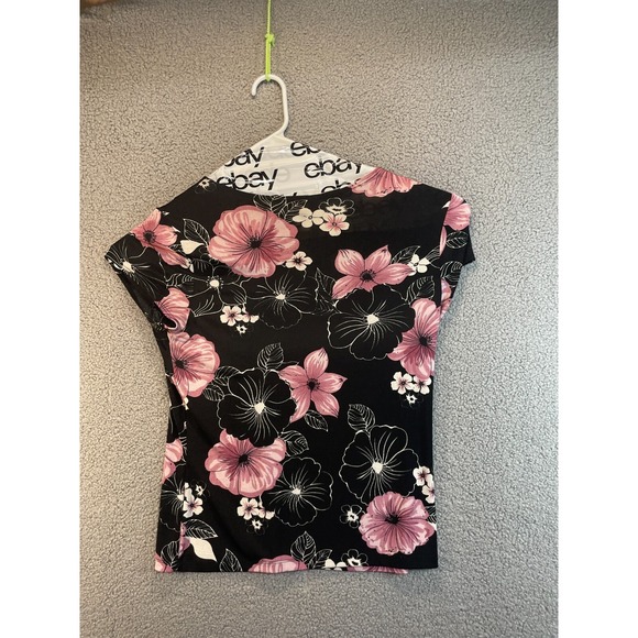 Susan Lawrence Womens Short Sleeve Black  Floral‎ Top Size L - Picture 2 of 7